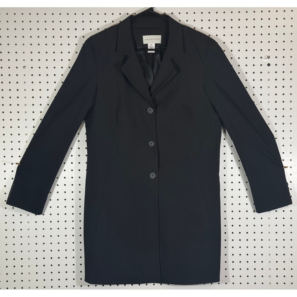Paradox Womens Black Longline Blazer Three Button Jacket Size 12 Made in USA